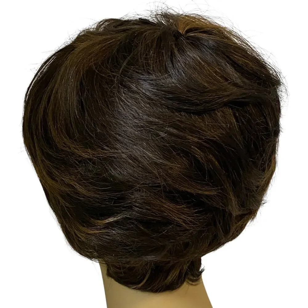 Human Hair Blend Wig Dk Brown Copper Frost Short Layered Pixie for Women A835W4 - Picture 3 of 9